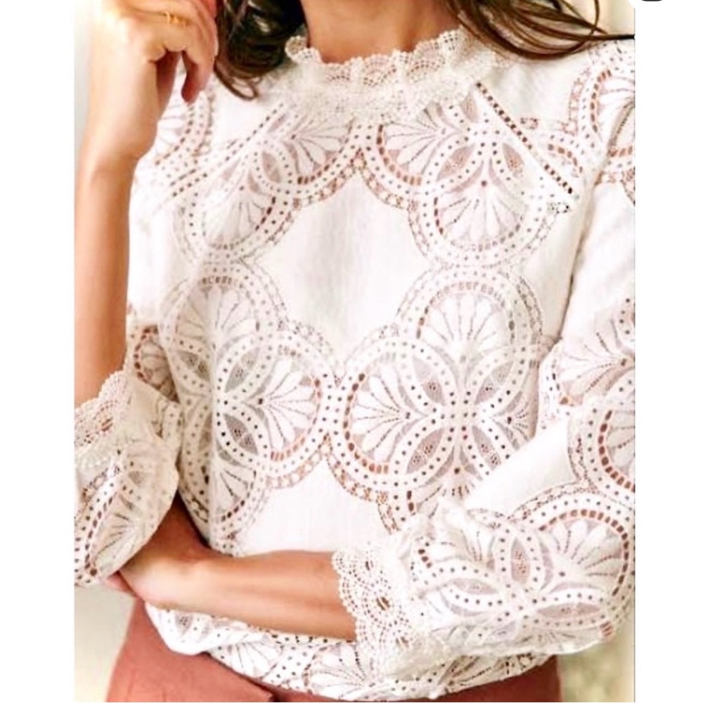 Sézane Bianca Ecru Eyelet Lace Blouse Organic Cotton Size 2 - Picture 2 of 14